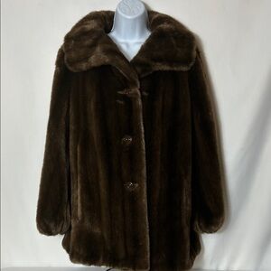 Sears Women's 14 Dark Brown Teddy Jacket Vintage Faux Fur Button Up Coat